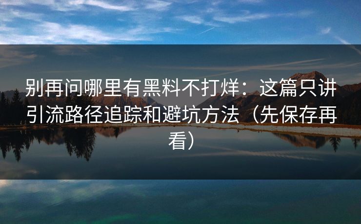 别再问哪里有黑料不打烊：这篇只讲引流路径追踪和避坑方法（先保存再看）