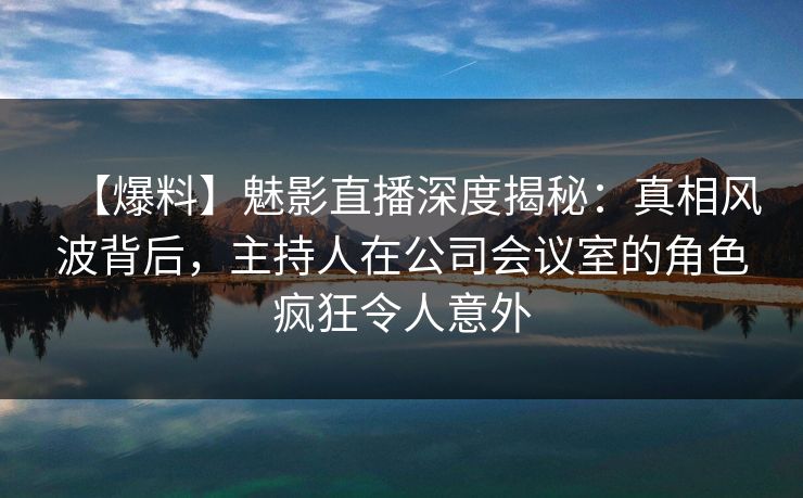 【爆料】魅影直播深度揭秘：真相风波背后，主持人在公司会议室的角色疯狂令人意外