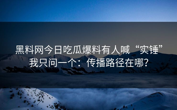 黑料网今日吃瓜爆料有人喊“实锤”我只问一个：传播路径在哪？